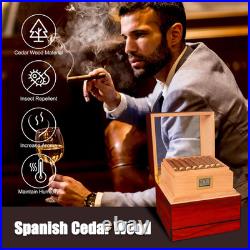 W&J 1983 Cigar Humidor, Glass Top Humidor, Cigar Humidor Box with Digital Humidi