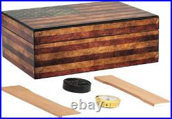 Weathered American Flag Humidor for 25-50 Cigars Old Glory Design