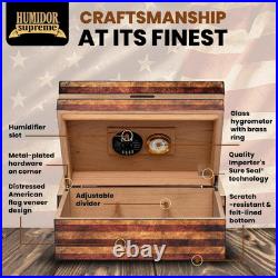 Weathered American Flag Humidor for 25-50 Cigars Old Glory Design