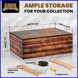 Weathered American Flag Humidor for 25-50 Cigars Old Glory Design