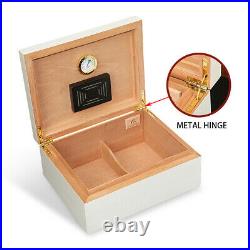 White Cedar Wood Wooden Cigar Humidor Humidifier + Hygrometer Case Box Storage