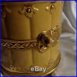 Wien Austria Lion Antique 19. C Pipe Majolica Humidor Tobacco Jar Box Barell Gold