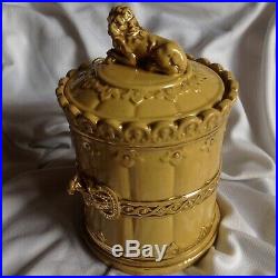 Wien Austria Lion Antique 19. C Pipe Majolica Humidor Tobacco Jar Box Barell Gold