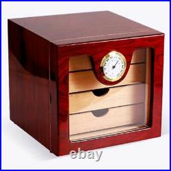 Wood Humidor Cabinet Storage Box Hygrometer Humidifier Luxury Red Black Cedar