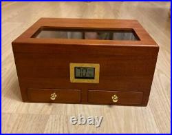 Wooden Cigar Box With Hygrometer Humidifier With Glass Window Portable Cigar Case