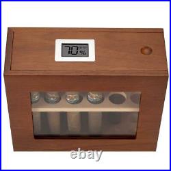 Wooden Cigar Box With Hygrometer Humidifier With Glass Window Portable Cigar Case
