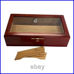 Wooden Large Cigar Humidor Slant Display Box with Hygrometer Humidifier Lock Key Wooden Large Cigar Humidor Slant Display Box with Hygrometer Humidifier Lock Key