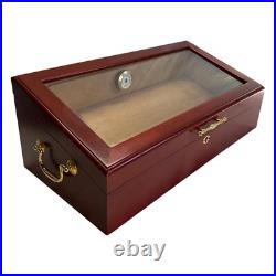 Wooden Large Cigar Humidor Slant Display Box with Hygrometer Humidifier Lock Key Wooden Large Cigar Humidor Slant Display Box with Hygrometer Humidifier Lock Key