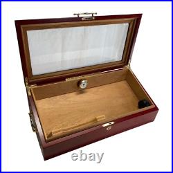 Wooden Large Cigar Humidor Slant Display Box with Hygrometer Humidifier Lock Key Wooden Large Cigar Humidor Slant Display Box with Hygrometer Humidifier Lock Key