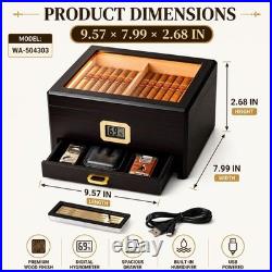 Woodronic Spanish Cedar Cigar Humidor Box 25-50 Cigars Digital Hygrometer Glass