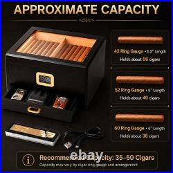 Woodronic Spanish Cedar Cigar Humidor Box 25-50 Cigars Digital Hygrometer Glass
