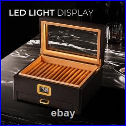 Woodronic Spanish Cedar Cigar Humidor Box 25-50 Cigars Digital Hygrometer Glass