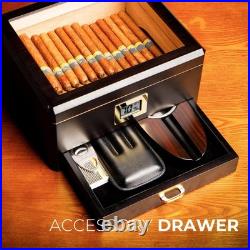 Woodronic Spanish Cedar Cigar Humidor Box 25-50 Cigars Digital Hygrometer Glass