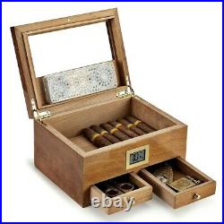 XIFEI 25-50 Cigars Box Humidor Digital Hygrometer Case 2 Drawers Cedar Cabinet