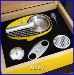 Yellow Cedar Humidor Box with Ashtray Cutter Humidifier and Hygrometer