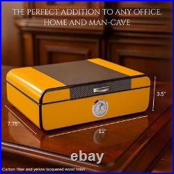 Yellow Lacquered Cigar Humidor Holds 25 Cigars, Spanish Cedar Storage Box with