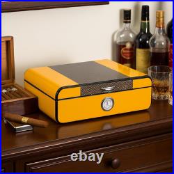 Yellow Lacquered Cigar Humidor Holds 25 Cigars, Spanish Cedar Storage Box with