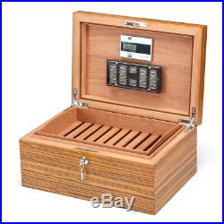 Zebra Grain Big Capacity Cedar Cigar Humidor Box Hygrometer Hygrometer 150 Count
